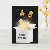 48e verjaardag van ballonnen in witte doos Kaart (Gele Bloem)