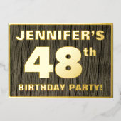 48e verjaardag: Vet, Faux Hood Grain Pattern Folie Uitnodiging (Voorkant)