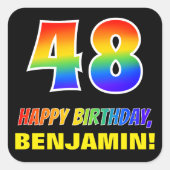 48e verjaardag: Vet, Vun, eenvoudig, regenboog 48 Vierkante Sticker (Voorkant)