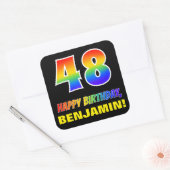 48e verjaardag: Vet, Vun, eenvoudig, regenboog 48 Vierkante Sticker (Envelop)