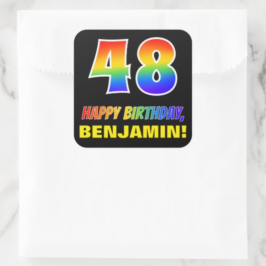 48e verjaardag: Vet, Vun, eenvoudig, regenboog 48 Vierkante Sticker (Tas)