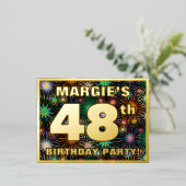 48e verjaardag: Vette, kleurrijke Fireworks-look Folie Uitnodiging Briefkaart (Staand Voorkant)