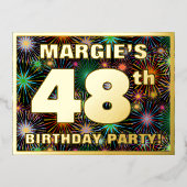 48e verjaardag: Vette, kleurrijke Fireworks-look Folie Uitnodiging Briefkaart (Voorkant)