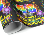 48e verjaardag: vuurwerk, regenboogblik # "48" cadeaupapier (Rol Hoek)