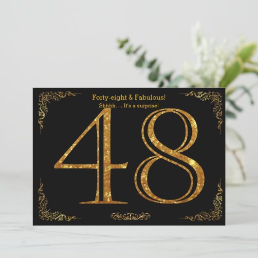 48e Verjaardagsfeest, Gatsby stijl, zwart goud gli Kaart (Staand voorkant)
