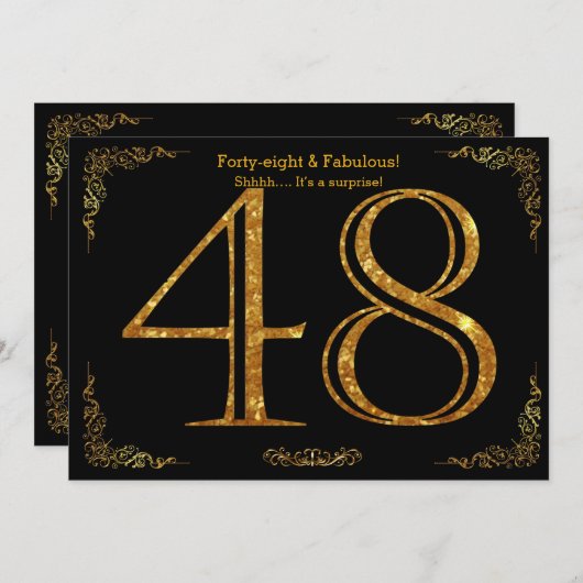 48e Verjaardagsfeest, Gatsby stijl, zwart goud gli Kaart (Voorkant / Achterkant)