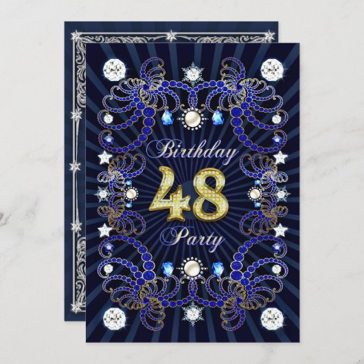 48e verjaardagsfeest met massa's juwelen kaart (Voorkant / Achterkant)