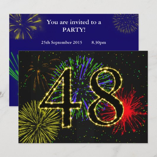 48e verjaardagsfeestje uitnodigen kaart (Voorkant / Achterkant)