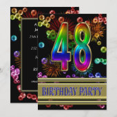 48ste de partijUitnodiging van de Verjaardag met Kaart (Voorkant / Achterkant)