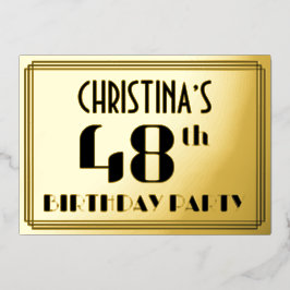 48ste verjaardag: Art Deco Kijk "48" en naam Folie Uitnodiging