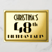 48ste verjaardag: Art Deco Kijk "48" en naam Folie Uitnodiging (Voorkant)