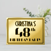 48ste verjaardag: Art Deco Kijk "48" en naam Folie Uitnodiging (Staand Voorkant)