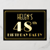 48ste verjaardag: Art Deco Kijk "48", met naam Folie Uitnodiging (Voorkant)