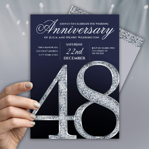 48ste verjaardag Diamant Zilver Marineblauw Kaart