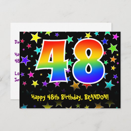 48ste verjaardag: Fun Stars Pattern, Rainbow 48, N Briefkaart (Voorkant / Achterkant)