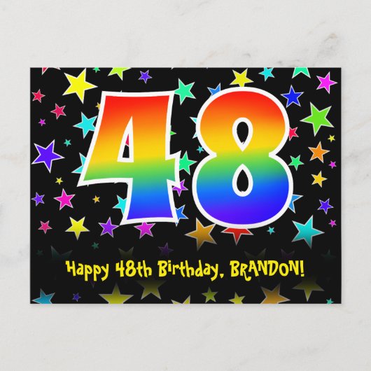 48ste verjaardag: Fun Stars Pattern, Rainbow 48, N Briefkaart (Voorkant)