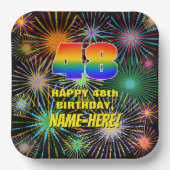 48ste verjaardag: kleurrijk, gevierd vuurwerk papieren bordje (Voorkant)