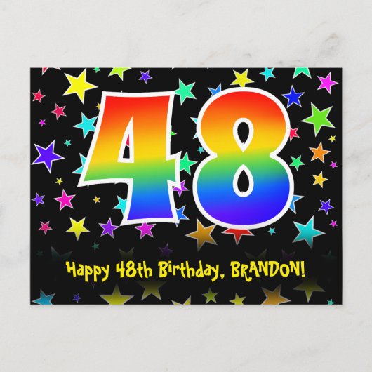 48ste verjaardag: leuk sterrenpatroon, regenboog 4 briefkaart (Voorkant)