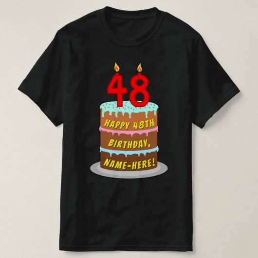 48ste verjaardag — Leuke taart & kaarsen, w / aang T-shirt (Design voorkant)