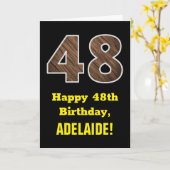 48ste verjaardag: Naam, Nep Houtnerfpatroon "48" Kaart (Gele Bloem)