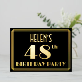 48ste verjaardagsfeest: Art Deco-look “48”, met na Folie Uitnodiging