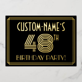 48ste Verjaardagsfeest — Art Deco-stijl “48” + naa Folie Uitnodiging