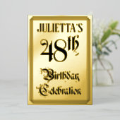 48ste verjaardagsfeest — Elegant script + aangepas Folie Uitnodiging (Staand Voorkant)