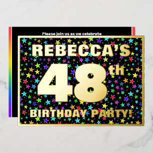 48ste Verjaardagsfeest — Pret, Kleurrijk Sterren P Folie Uitnodiging
