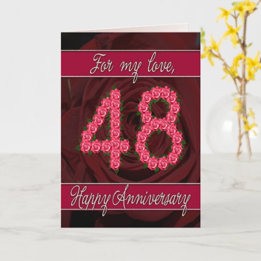 48ste verjaardagskaart met rozen en bladeren kaart (Gele Bloem)