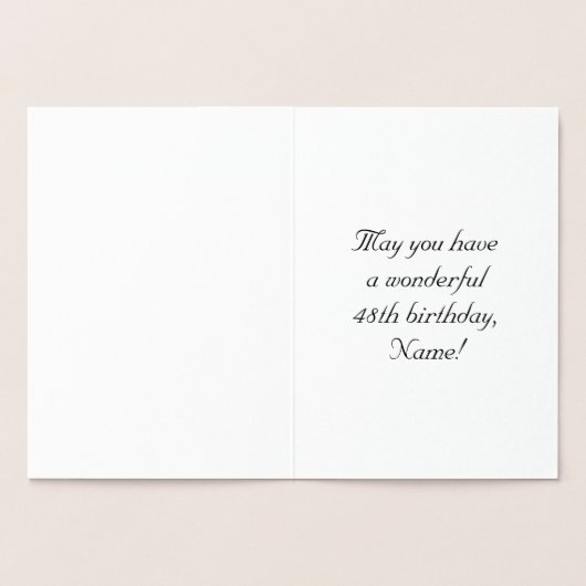 48th Birthday: Elegant, Ornate Script; Custom Name Folie Kaarten (Binnen)
