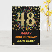 48th Birthday Fireworks Rainbow Gold Fun Kaart (Gele Bloem)