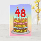 48th Birthday — Fun Cake & Candles, w/ Custom Name Kaart (Gele Bloem)