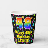 48th Birthday: Fun Stars Pattern and Rainbow 48 Papieren Bekers (Voorkant)