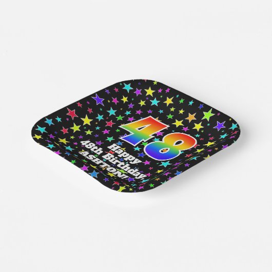 48th Birthday: Fun Stars Pattern and Rainbow "48" Papieren Bordje (Gebogen)