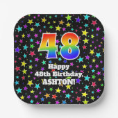 48th Birthday: Fun Stars Pattern and Rainbow "48" Papieren Bordje (Voorkant)