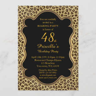 48th, Birthday Party 48th, Cheetah, Black & Gold Kaart