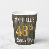 48th Birthday Party — Faux Gold & Faux Wood Looks Papieren Bekers (Achterkant)