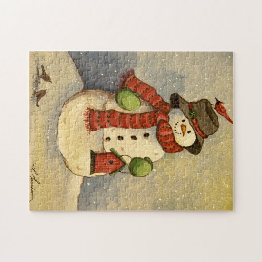 4905 Snowman & Birdhouse Kerstmis Legpuzzel (Horizontaal)