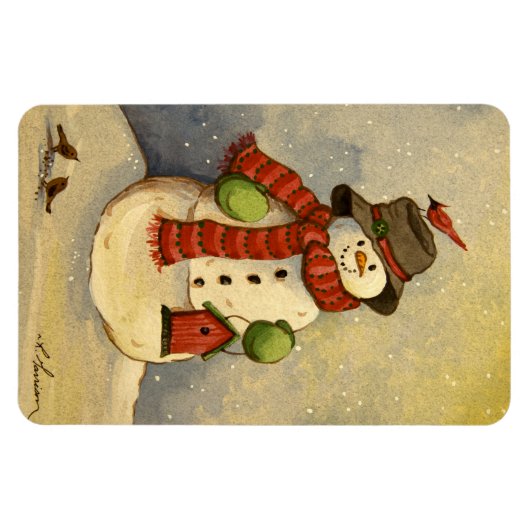 4905 Snowman & Birdhouse Kerstmis Magneet (Horizontaal)