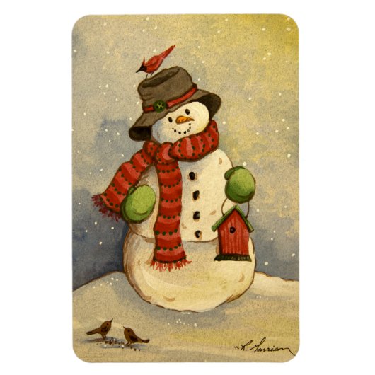 4905 Snowman & Birdhouse Kerstmis Magneet (Verticaal)