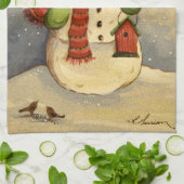 4905 Snowman & Birdhouse Kerstmis Theedoek (Gevouwen)