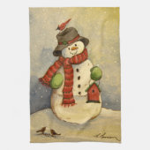 4905 Snowman & Birdhouse Kerstmis Theedoek (Verticaal)