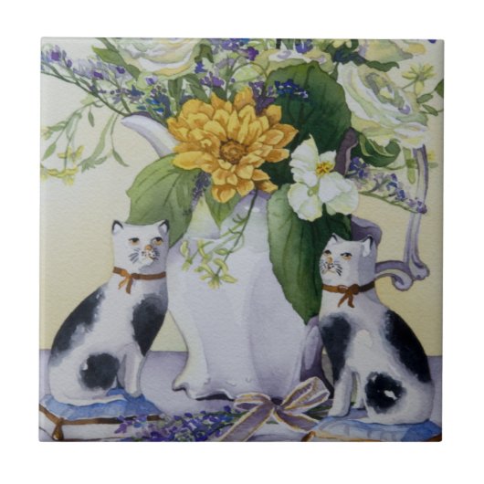 4930 Katten (Floral en Precelain) Tegeltje (Voorkant)
