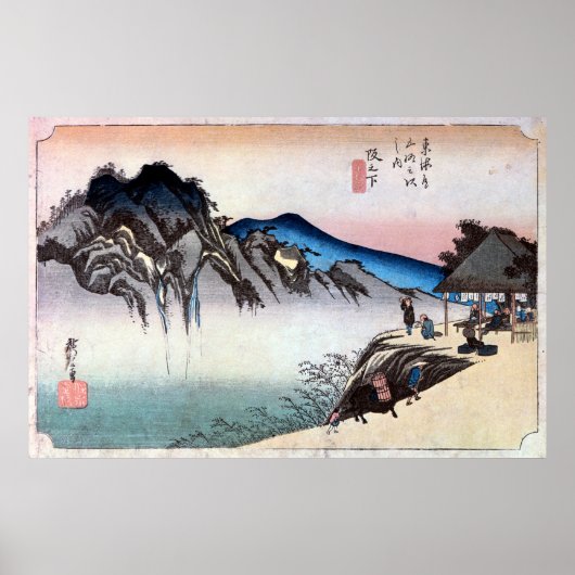 49. 坂 宿, 広 Sakashita-juku, Hiroshige, Ukiyo-e Poster (Voorkant)