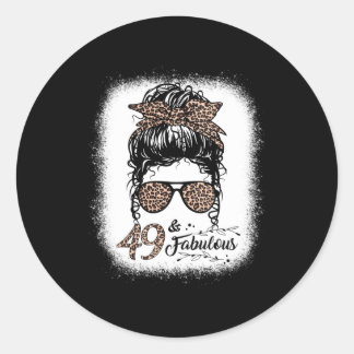 49 Fabulous Messy Bun Leopard 49th Ronde Sticker
