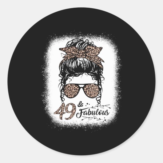 49 Fabulous Messy Bun Leopard 49th Ronde Sticker (Voorkant)