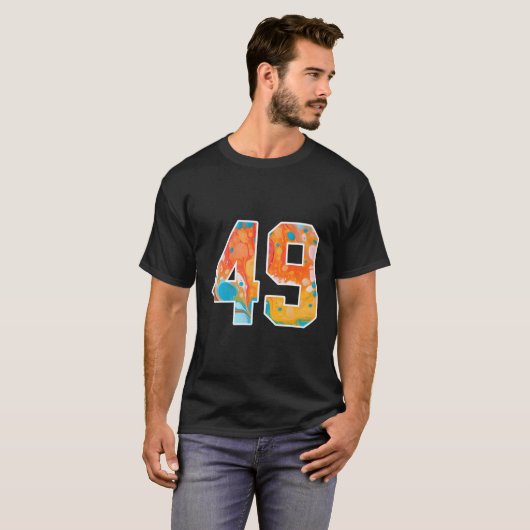 49 Kleurrijke sportteamnummers voor en achter T-shirt (Voorkant volledig)