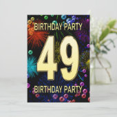 49e 'Birthday Party'-uitnodigingen vuurwerk bellen Kaart (Staand voorkant)