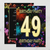 49e 'Birthday Party'-uitnodigingen vuurwerk bellen Kaart (Voorkant / Achterkant)