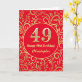 49e Birthday Red en Gold Floral Pattern Kaart (Gele Bloem)